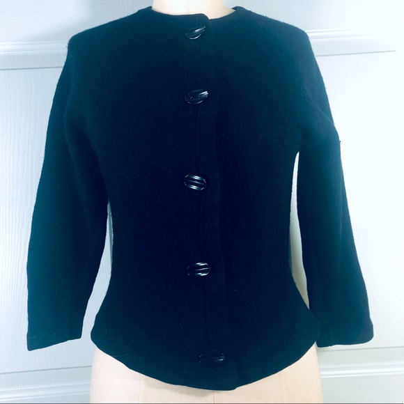 Vintage Lambswool Blend Cardigan Black Sweater Size Small-Medium - Picture 4 of 14